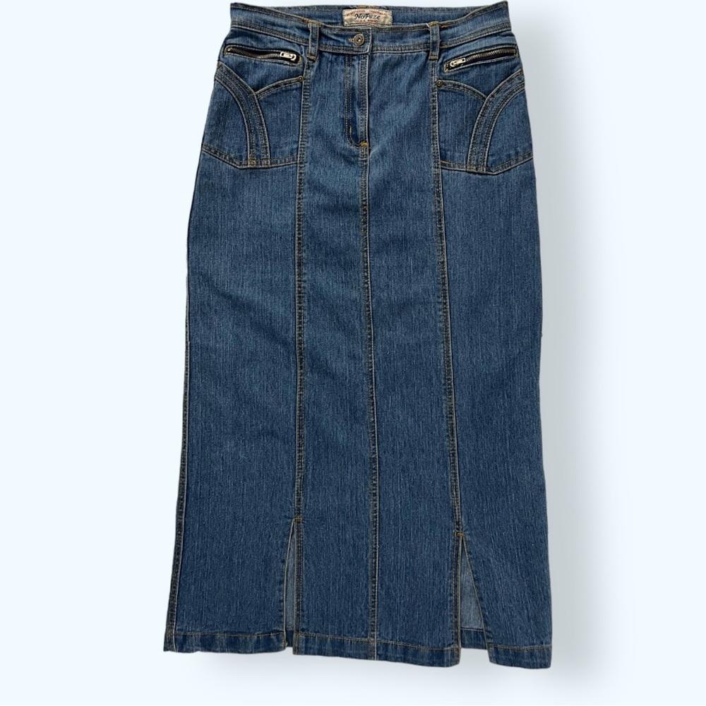 Denim Stretchy Maxi Skirt Trumpet Slits Mermaid Skirt